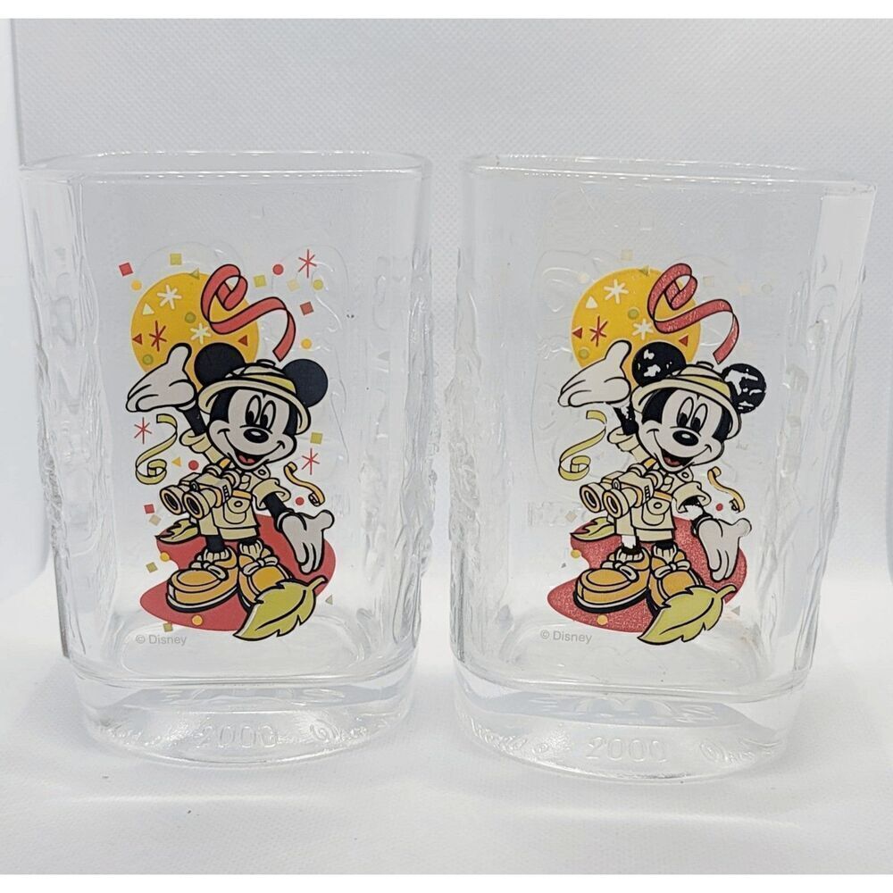 Animal Kingdom Mickey McDonalds Walt Disney World 2000 Celebration 2 Glass Cups